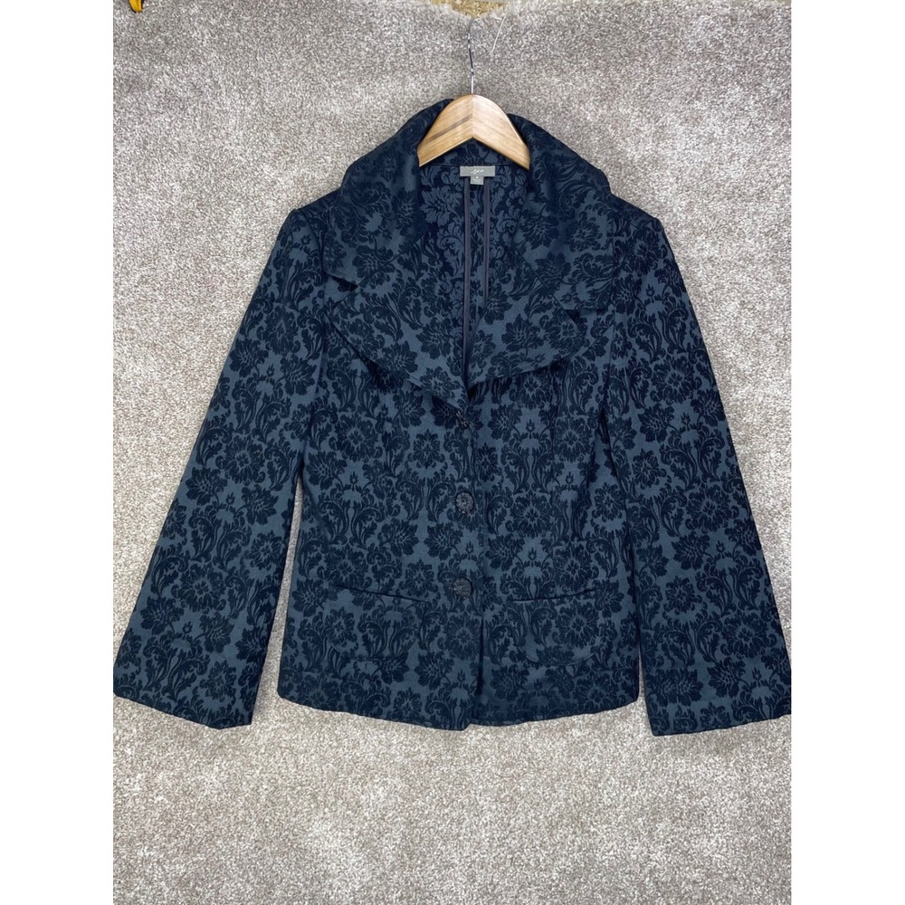 J. Jill Damask Floral Blazer Jacket Womens 6 Navy Black Woven Button Up Coat